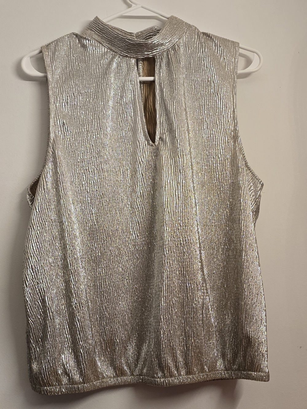 Express Metallic Mock Neck Sleeveless Camisole in Silver